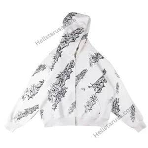 Hellstar White Graffiti Zip Up Hoodie
